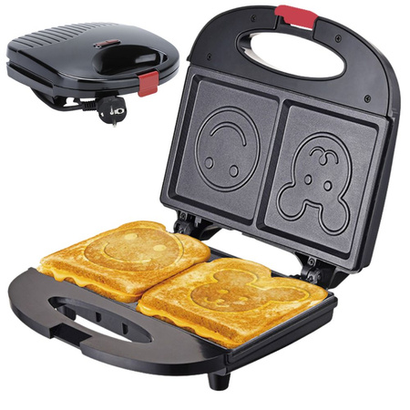 Prăjitor de pâine cu funcție de sandwich cu smiles non-slip 750w non-stick