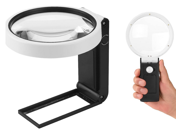 Salokāms juvelieru palielināmais stikls 10x 25x 6 led 2 uv skala