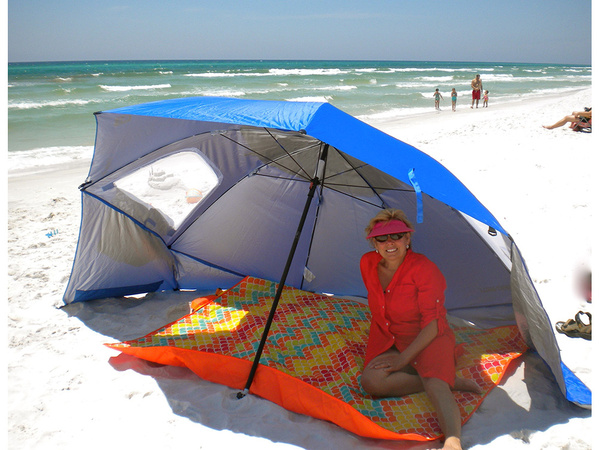 Plažo dežnik zaslon zložljiv vrt šotor 2in1 xxl velik z uv filtrom