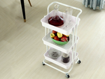 Bathroom shelf, kitchen cabinet, mobile rack on wheels, 3 levels, white