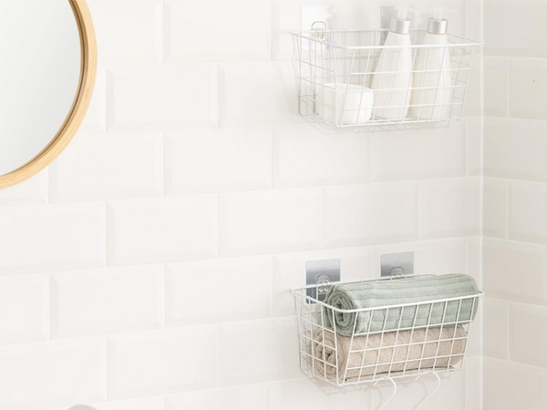 AKASZTÓS KOSÁR FÉM SZERVEZŐ AKASZTÓS POLC FEHÉR ERŐS