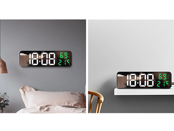 Horloge électronique réveil digital led thermomètre miroir debout piles usb