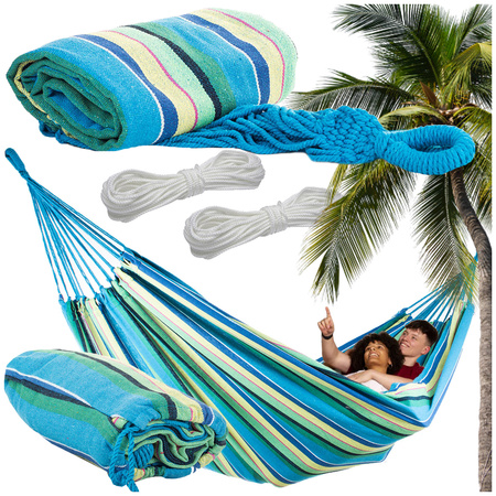 Hamaca de jardín doble xxl funda turista a rayas 200 x 150 grande