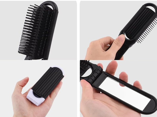 Hair brush folding mirror travel handy with mirror