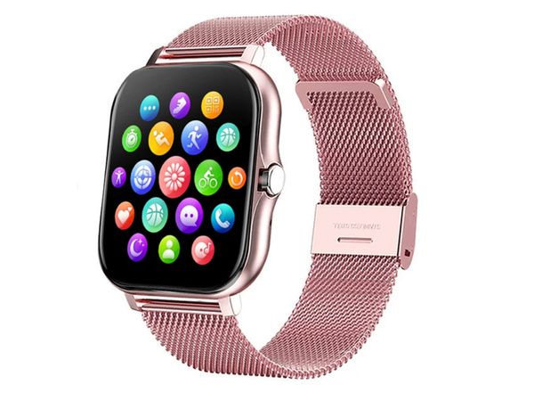 Reloj inteligente para mujer y hombre con correa de goma, deportivo, Bluetooth, llamadas, rosa