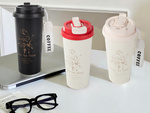 Tasse thermique 530 ml avec paille et poignée en acier, thermos pour boissons chaudes et froides