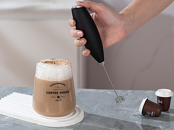 Manual coffee milk frother, mini electric mixer with stand