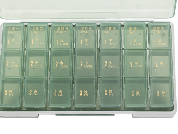 Medicine container tablets box time of day medication cassette weekly