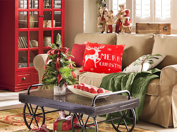 Housse de coussin de noël 45x45 pour noël rennes rouge