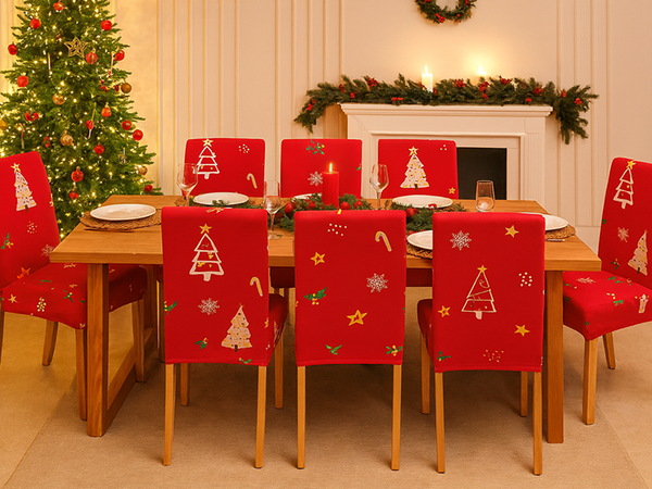 Funda navideña para silla decorativa universal Papá Noel con goma elástica