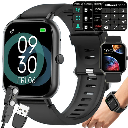 Smartwatch Damenuhr Herrenuhr mit Gummiarmband, Bluetooth, Anruffunktion, schwarz