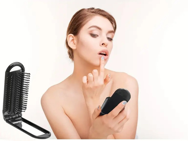 Hair brush folding mirror travel handy with mirror