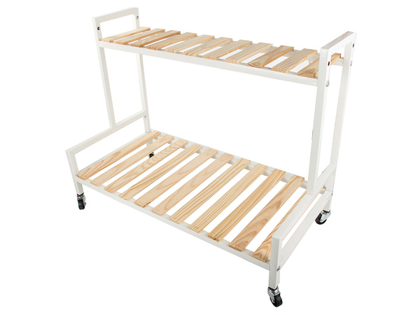 Parterre de madera para flores en maceta estantería de dos pisos sobre ruedas terraza