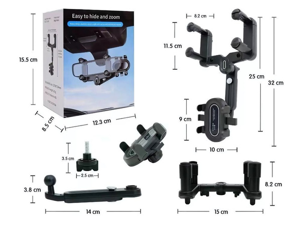 Car holder for the rear view mirror rotatable phone holder