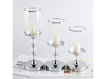 Portavelas glamour metal cristal juego cromo 3 pcs