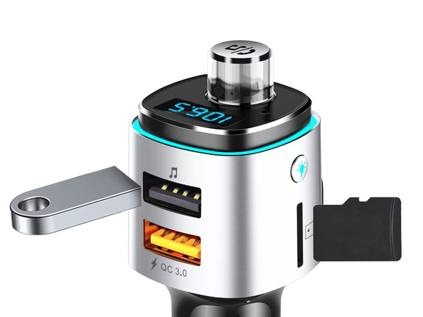 Bluetooth fm transmitter car charger fast 2x usb illumination