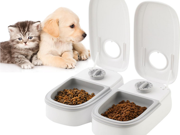 Double bowl for dog cat automatic food dispenser timer large