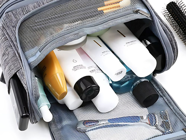 Travel cosmetic bag ogranizer with hook large unisex waterproof grey