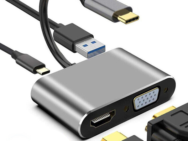 Adapteris usb-c uz hdmi 4k vga hub usb 3.0 usb-c barošanas adapteris