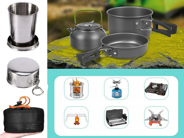 Batterie de cuisine de camping kemping kettle frying pan 18in1