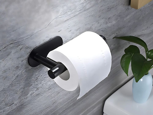 Tualetes papīra turētājs wc pašlīmējošs bez urbšanas melns bēniņu metāls