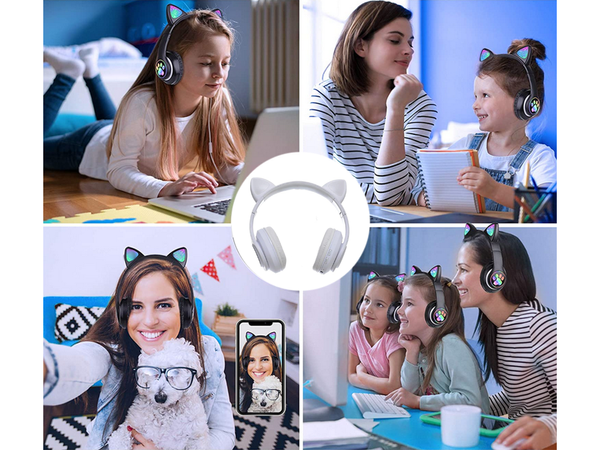 Juhtmevabad kõrvaklapid bluetooth raadio fm mp3 kassikõrvad led taustavalgustusega