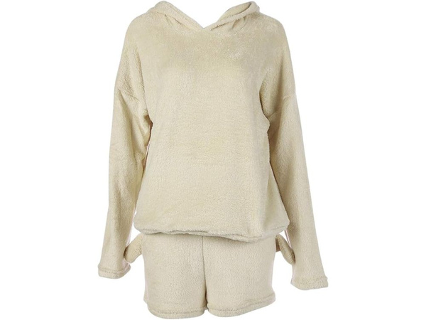 Cálido pijama de mujer de dos piezas con capucha de felpa suave corto m