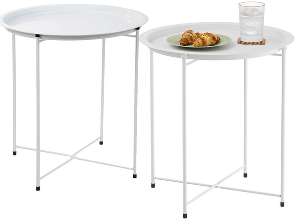 Runder klappbarer metall-couchtisch mit tablett für balkon terrasse loft weiss