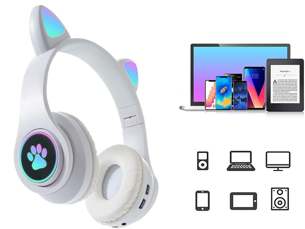 Juhtmevabad kõrvaklapid bluetooth raadio fm mp3 kassikõrvad led taustavalgustusega