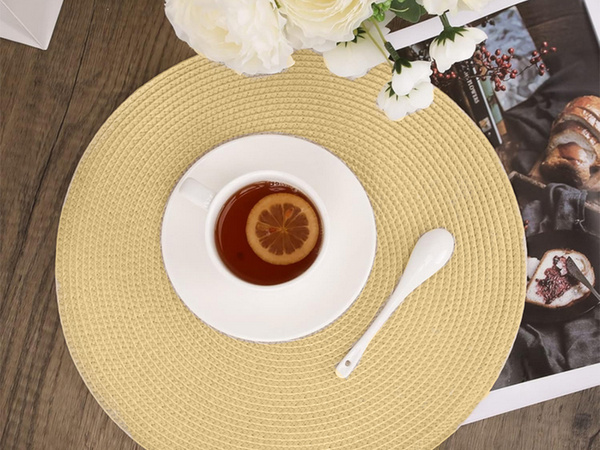 Placă rotundă placemat bucătărie plaid masă mat cremă