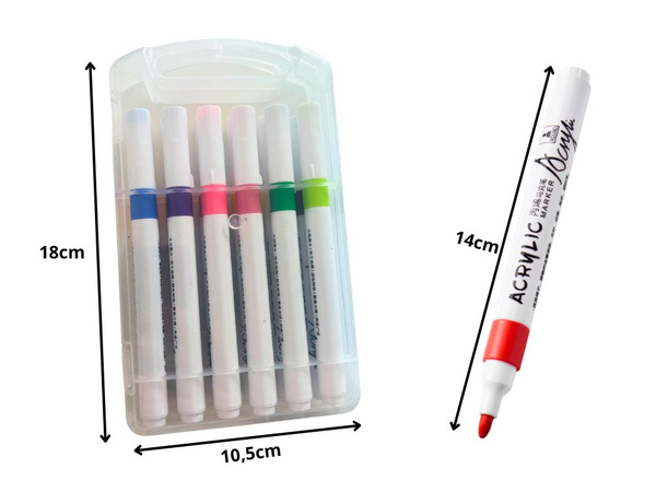 AKRILINIAI ŽYMEKLIAI 12 VNT., SKIRTI STIKLUI, PLASTIKUI, METALUI, MEDIENAI + DĖKLAS