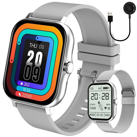 Inteligentné hodinky pre ženy a mužov s gumovým remienkom, športové, Bluetooth, volania, sivé