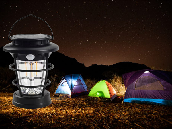 Lanterne de camping solaire lanterne de jardin led usb détecteur de mouvement au crépuscule
