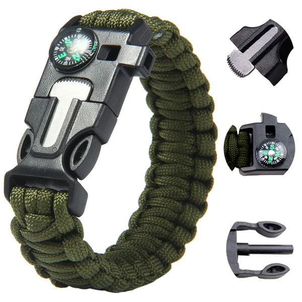 BRACELET SURVIVAL WRISTBAND 5IN1 COMPASS FLINT ROPE KNIFE PARACORD ROPE