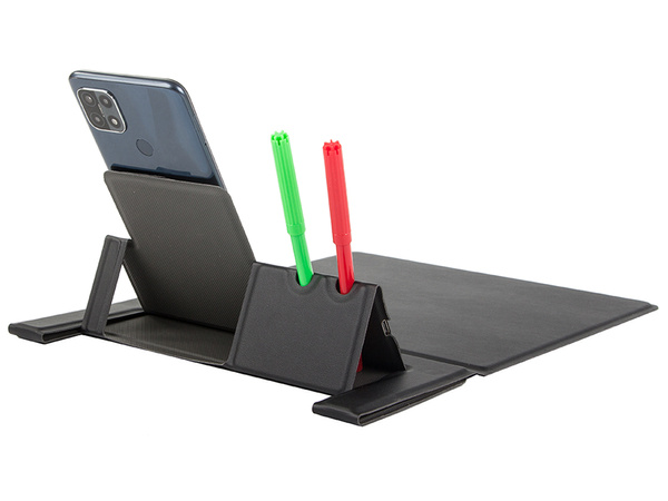 Mouse pad wireless inductive charger for phone organizer