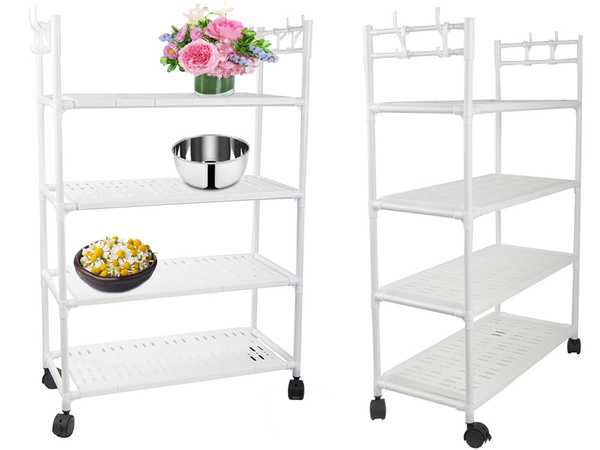 Vannituba riiul köögikapp mobiilne riiulite üksus ratastel 4 taset konksud