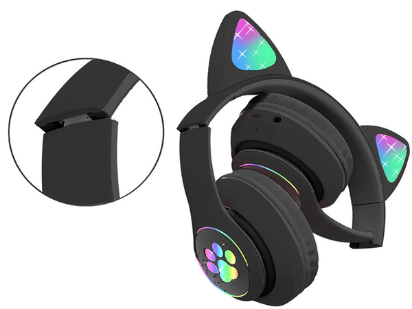 Juhtmevabad kõrvaklapid bluetooth raadio fm mp3 kassikõrvad led taustavalgustusega