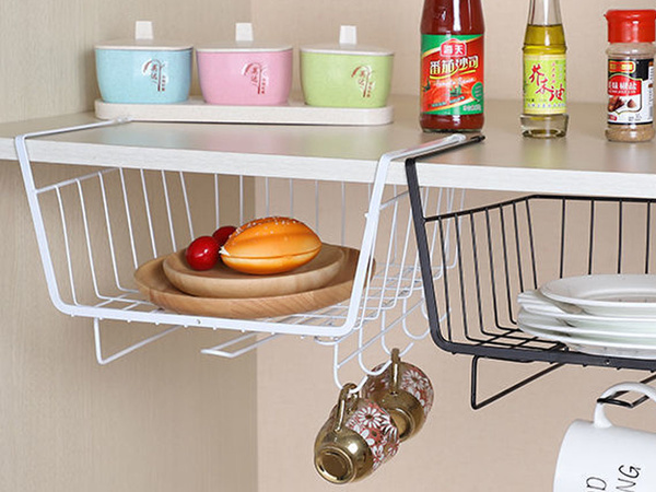 Metal basket under cabinet top 5 hooks paper holder