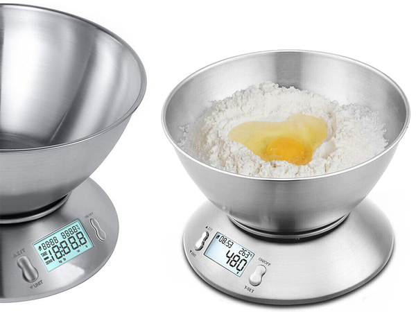 Balance de cuisine electronique digitale avec bol 5kg lcd argent metal