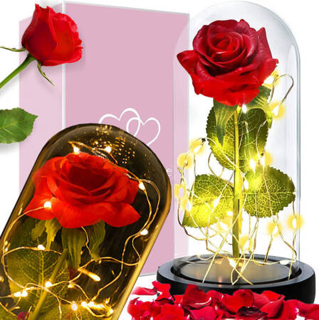 Rose éternelle en verre rouge cadeau lumineux pour une occasion pour femmes