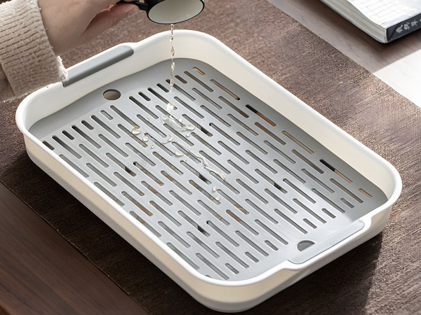 Two-layer kitchen tray with drain for dishes, vegetables, fruit, plastic