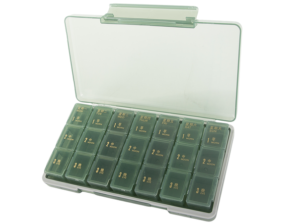 Medicine container tablets box time of day medication cassette weekly