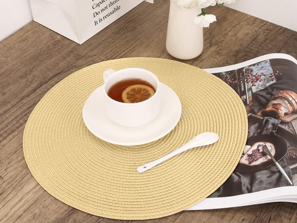 Round plate placemat kitchen plaid table mat cream