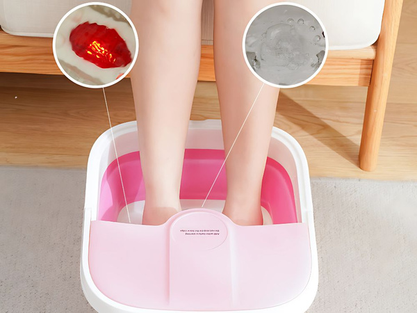 Foot warming bucket bowl with bubble massage rollers foldable