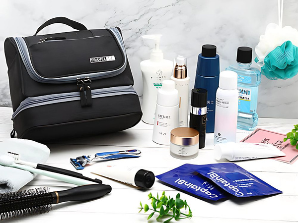 Neceser de viaje ogranizador con gancho grande unisex impermeable negro