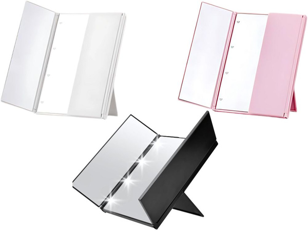 Miroir pliable avec support cosmétique pour maquillage, éclairé par led