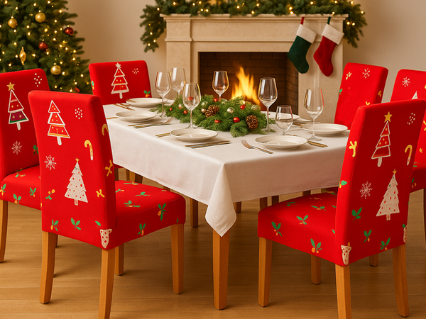 Housse de Noël pour chaise décorative universelle Père Noël avec élastique