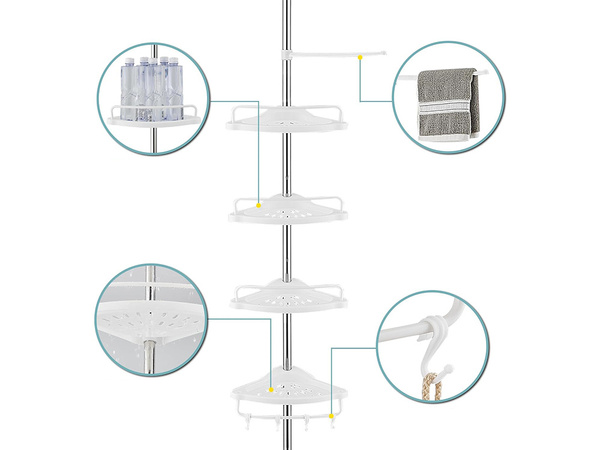 Étagère d'angle salle de bain douche étagère télescopique blanche 4 niveaux