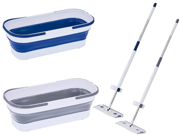 Flat microfibre mop with wringer, foldable bucket, unfoldable for floors
