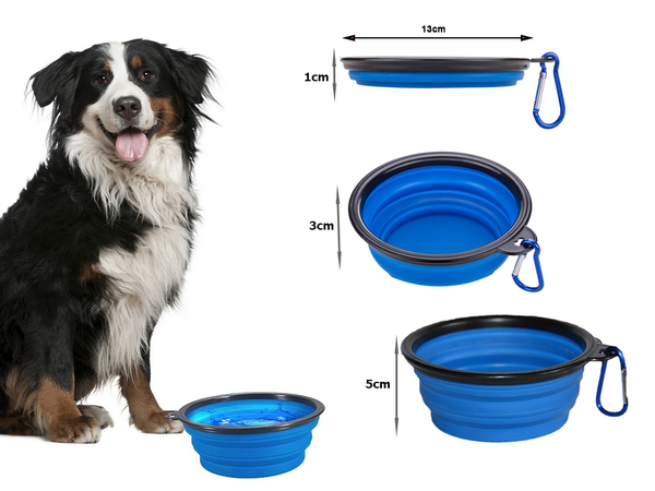 Silikoninis dubenėlis šunims sulankstomas turistinis karabinas 400ml